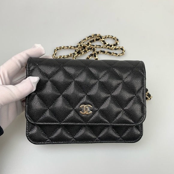 NIB Chanel Black Mini Caviar Wallet On Chain WOC - Picture 4 of 16